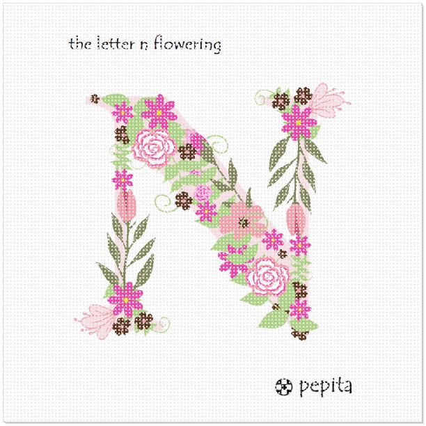 The Letter N Flowering Needlepoint Kit or Canvas (Alphabet ...