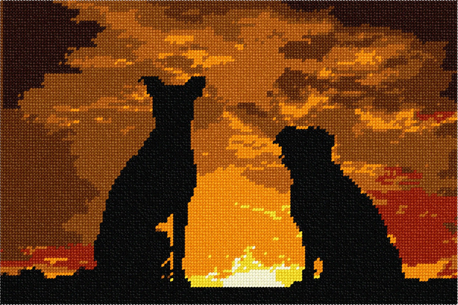 Dogs Sunset Silhouette Needlepoint Kit or Canvas