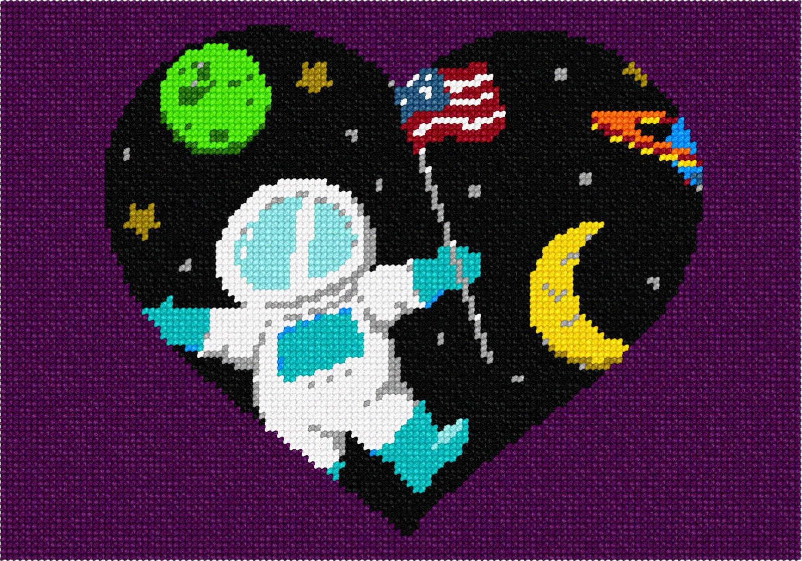 Heart Astronaut Needlepoint Kit or Canvas (Moon/Kids/Valentine) eBay